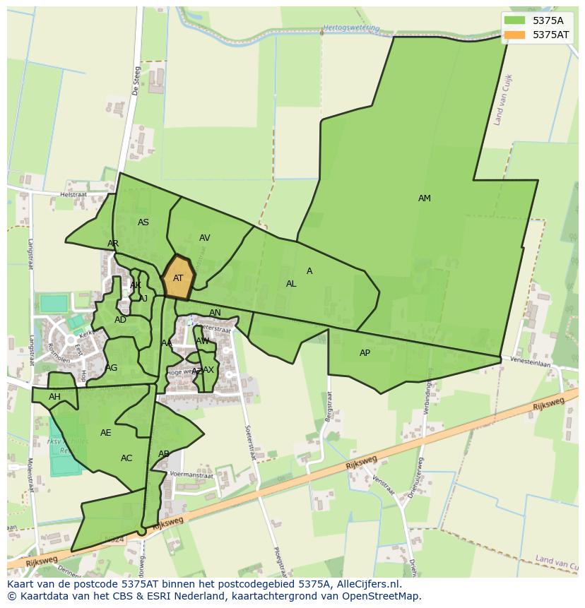 Afbeelding van het postcodegebied 5375 AT op de kaart.