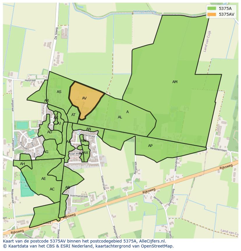 Afbeelding van het postcodegebied 5375 AV op de kaart.