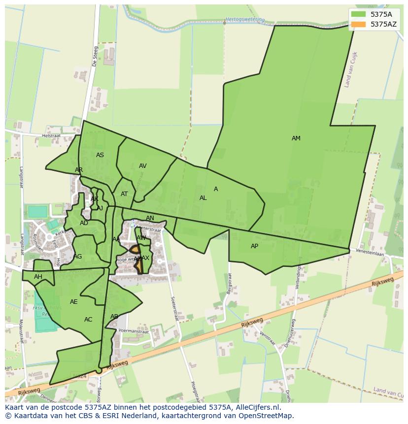 Afbeelding van het postcodegebied 5375 AZ op de kaart.