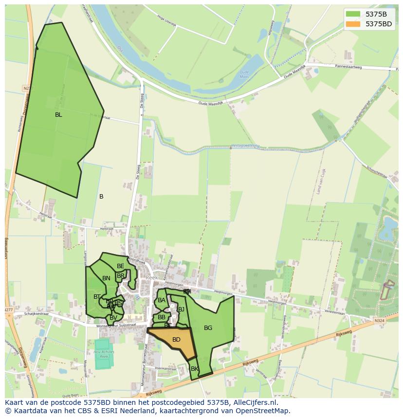 Afbeelding van het postcodegebied 5375 BD op de kaart.