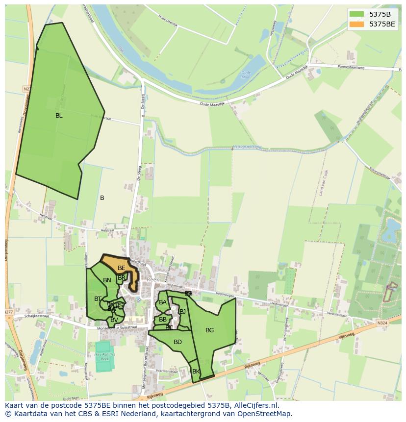 Afbeelding van het postcodegebied 5375 BE op de kaart.