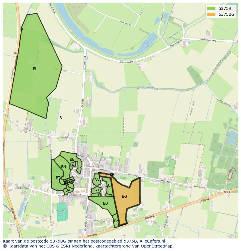 Afbeelding van het postcodegebied 5375 BG op de kaart.
