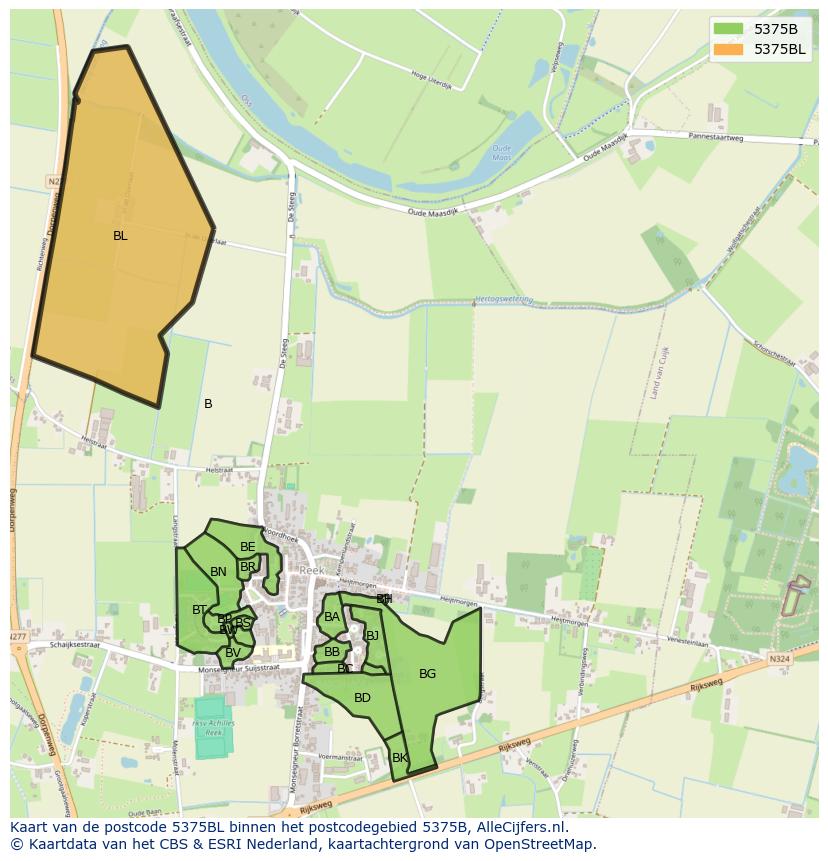 Afbeelding van het postcodegebied 5375 BL op de kaart.