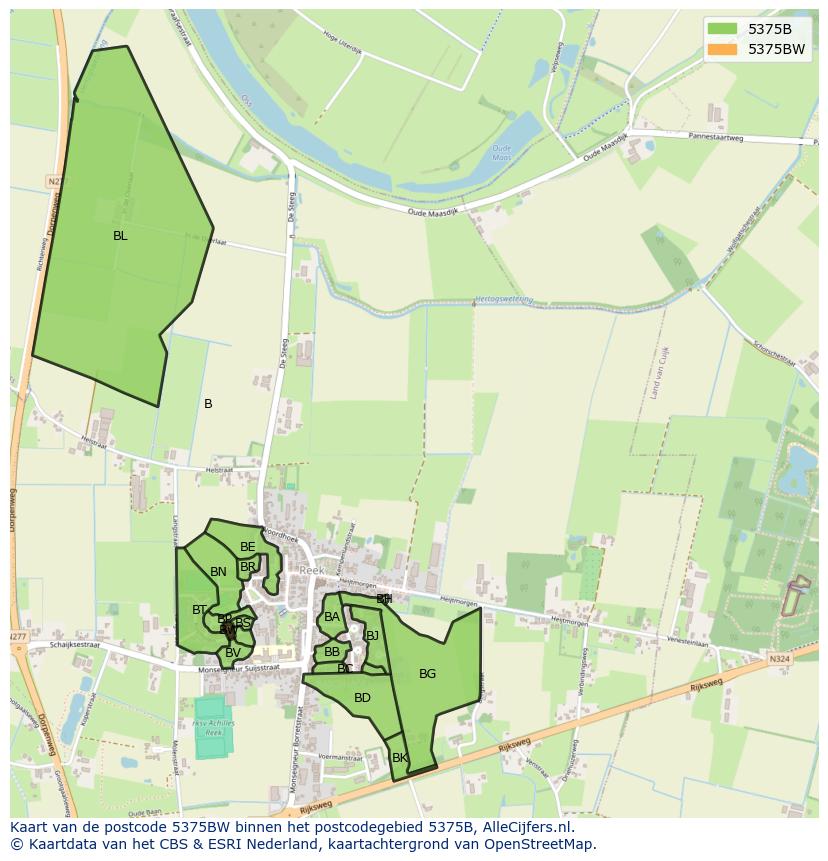 Afbeelding van het postcodegebied 5375 BW op de kaart.