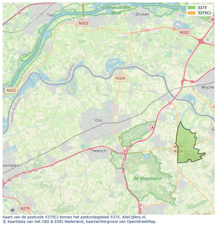 Afbeelding van het postcodegebied 5375 CJ op de kaart.