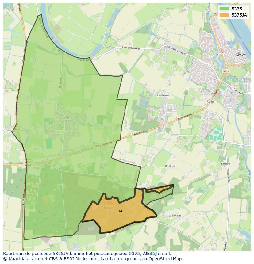 Afbeelding van het postcodegebied 5375 JA op de kaart.