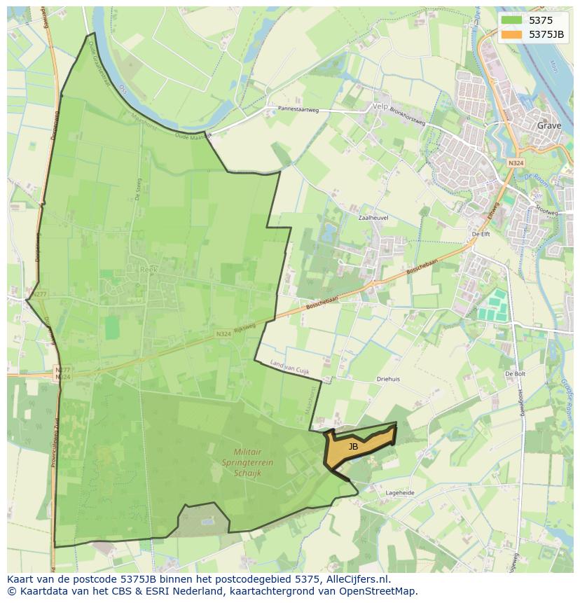 Afbeelding van het postcodegebied 5375 JB op de kaart.