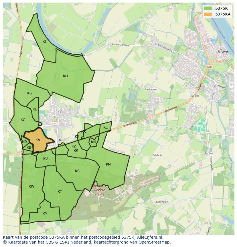 Afbeelding van het postcodegebied 5375 KA op de kaart.