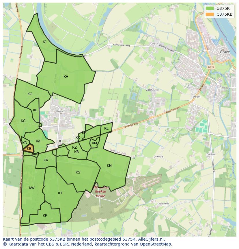 Afbeelding van het postcodegebied 5375 KB op de kaart.