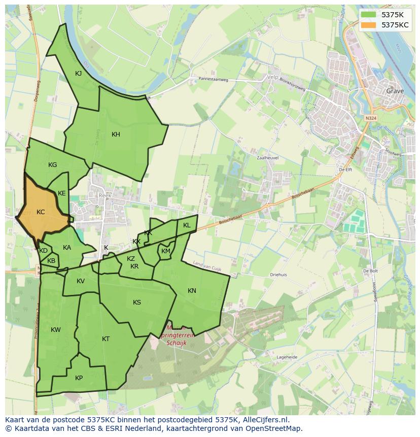 Afbeelding van het postcodegebied 5375 KC op de kaart.