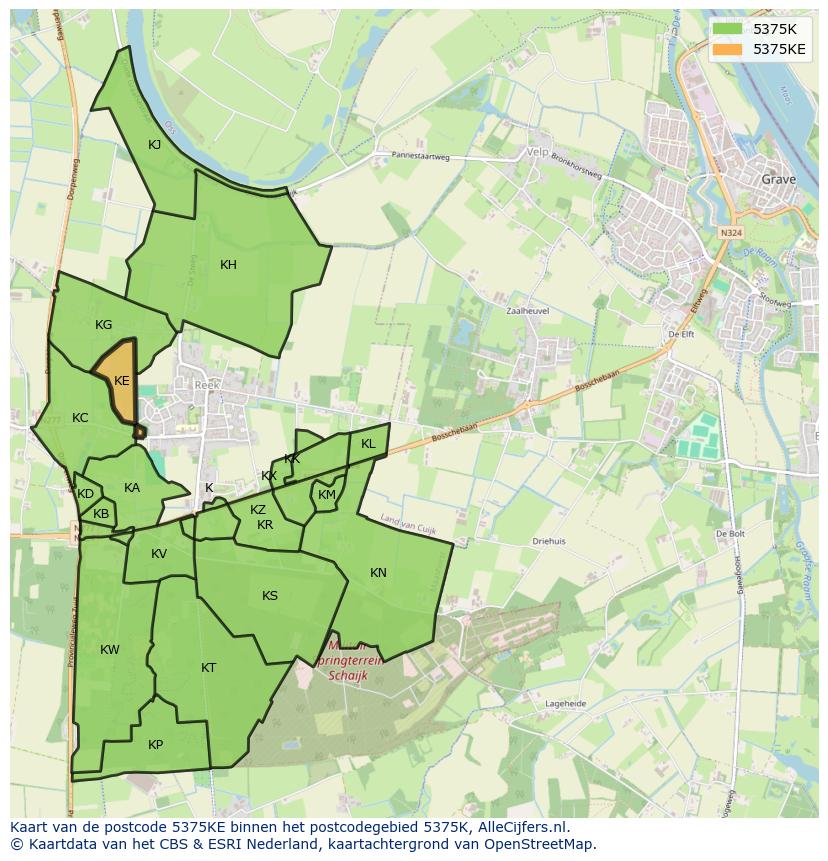 Afbeelding van het postcodegebied 5375 KE op de kaart.