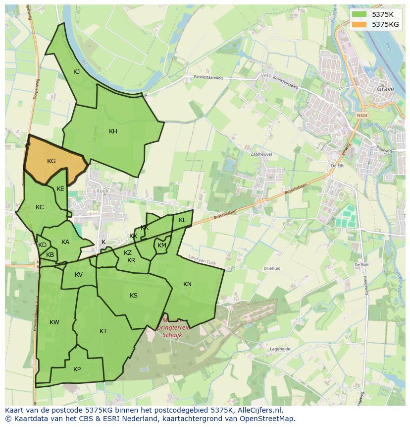 Afbeelding van het postcodegebied 5375 KG op de kaart.