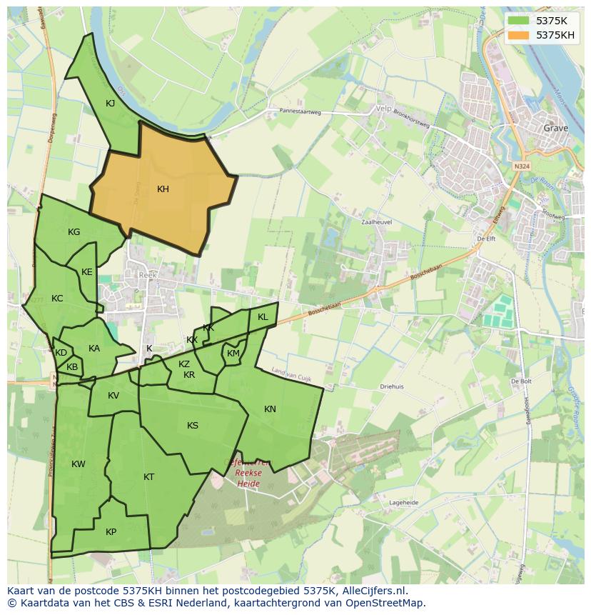 Afbeelding van het postcodegebied 5375 KH op de kaart.