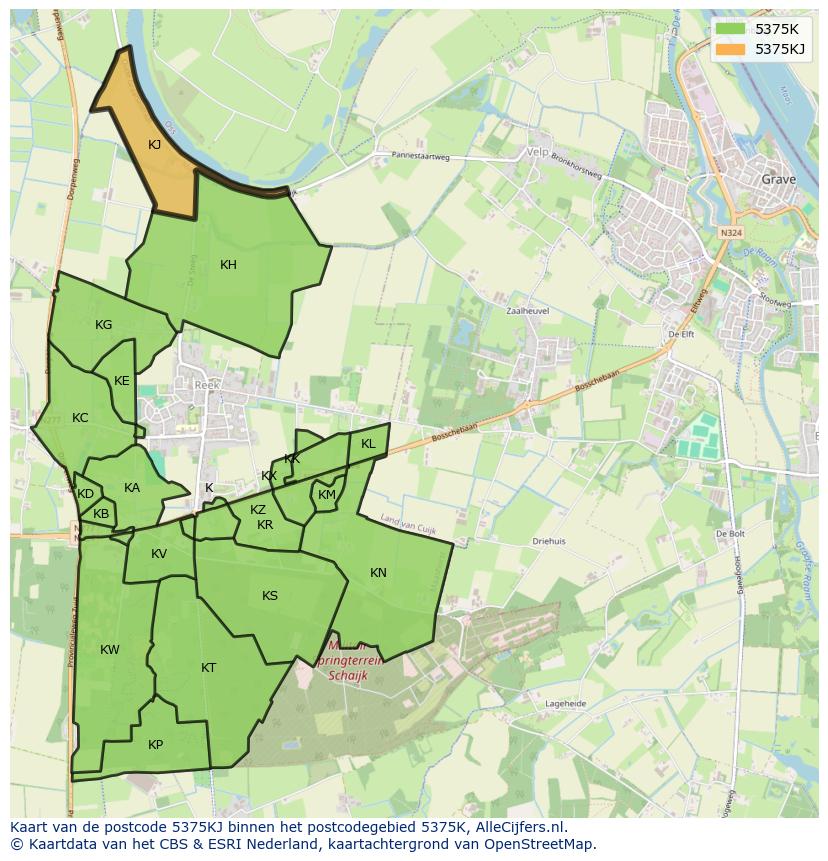 Afbeelding van het postcodegebied 5375 KJ op de kaart.