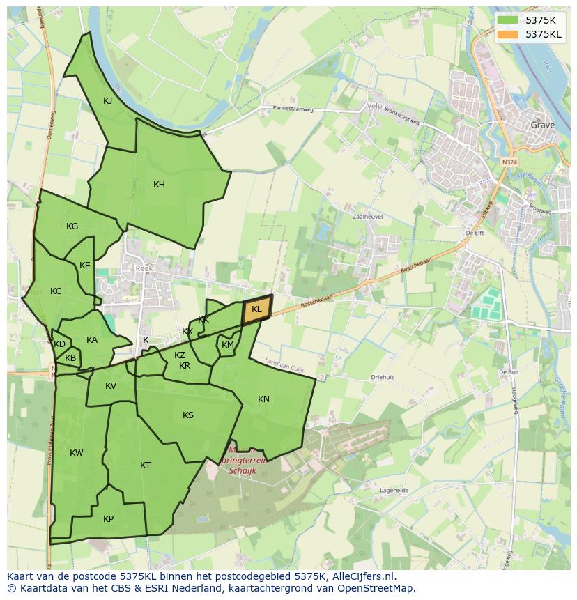 Afbeelding van het postcodegebied 5375 KL op de kaart.
