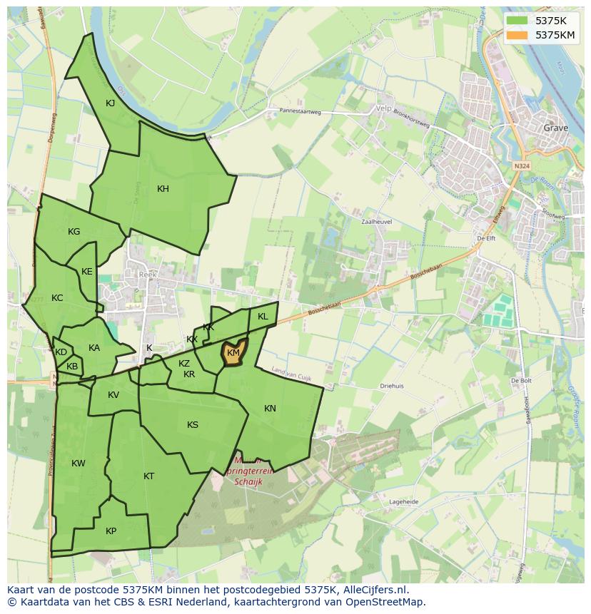 Afbeelding van het postcodegebied 5375 KM op de kaart.