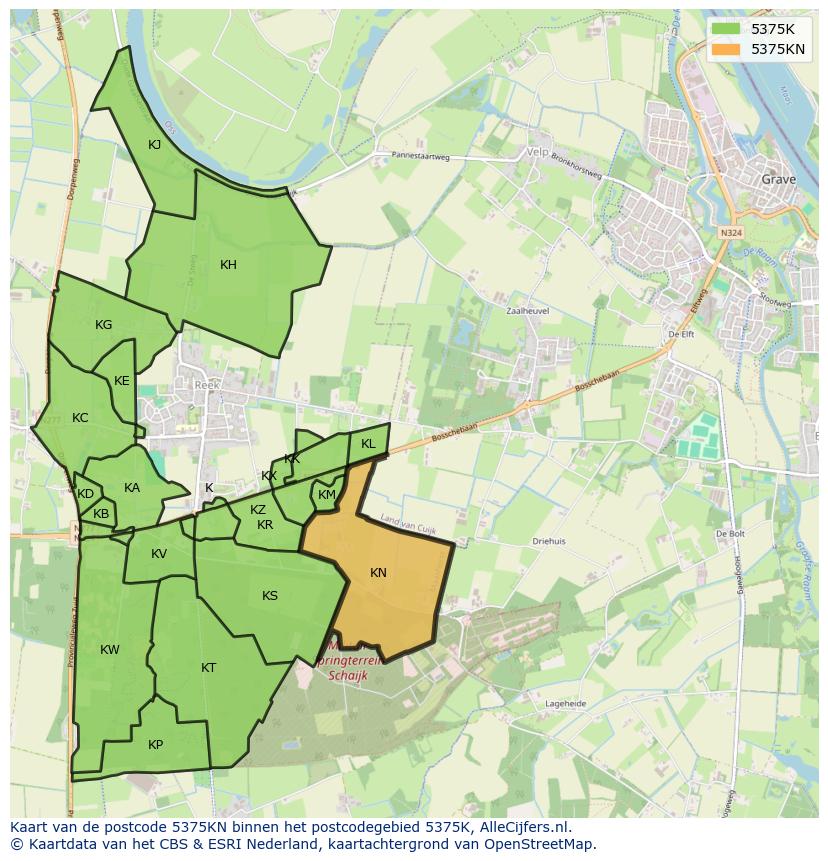 Afbeelding van het postcodegebied 5375 KN op de kaart.