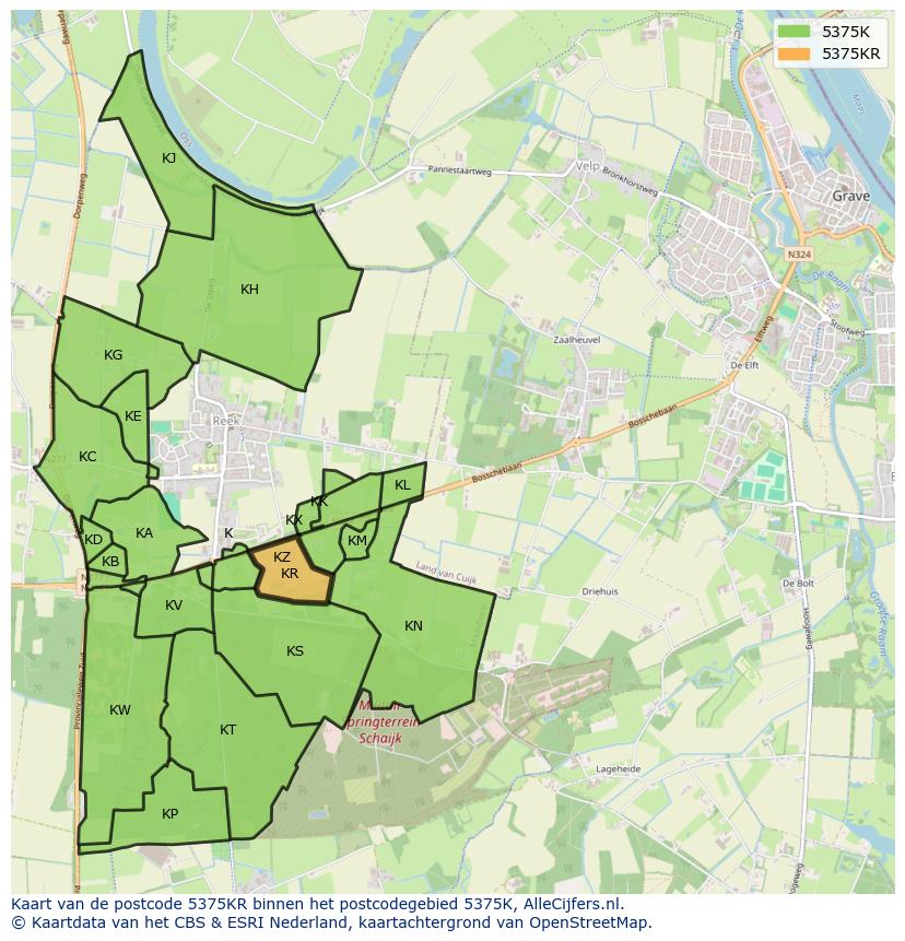 Afbeelding van het postcodegebied 5375 KR op de kaart.