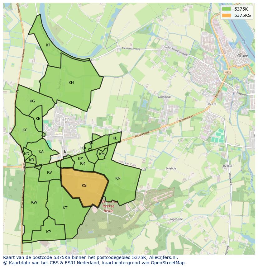 Afbeelding van het postcodegebied 5375 KS op de kaart.