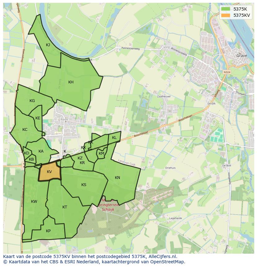 Afbeelding van het postcodegebied 5375 KV op de kaart.