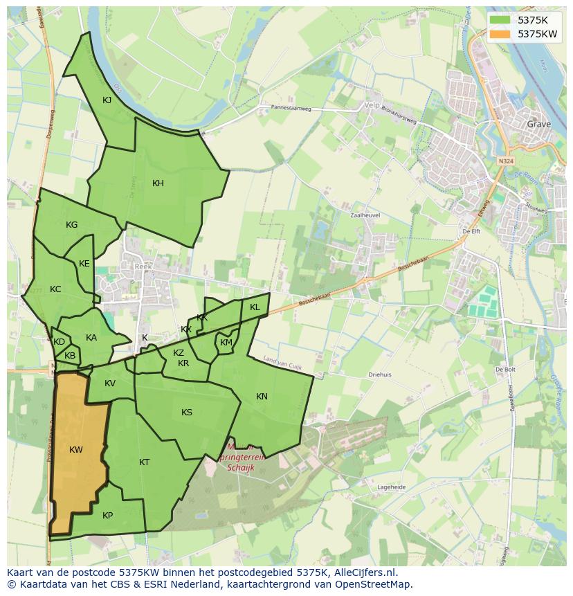 Afbeelding van het postcodegebied 5375 KW op de kaart.