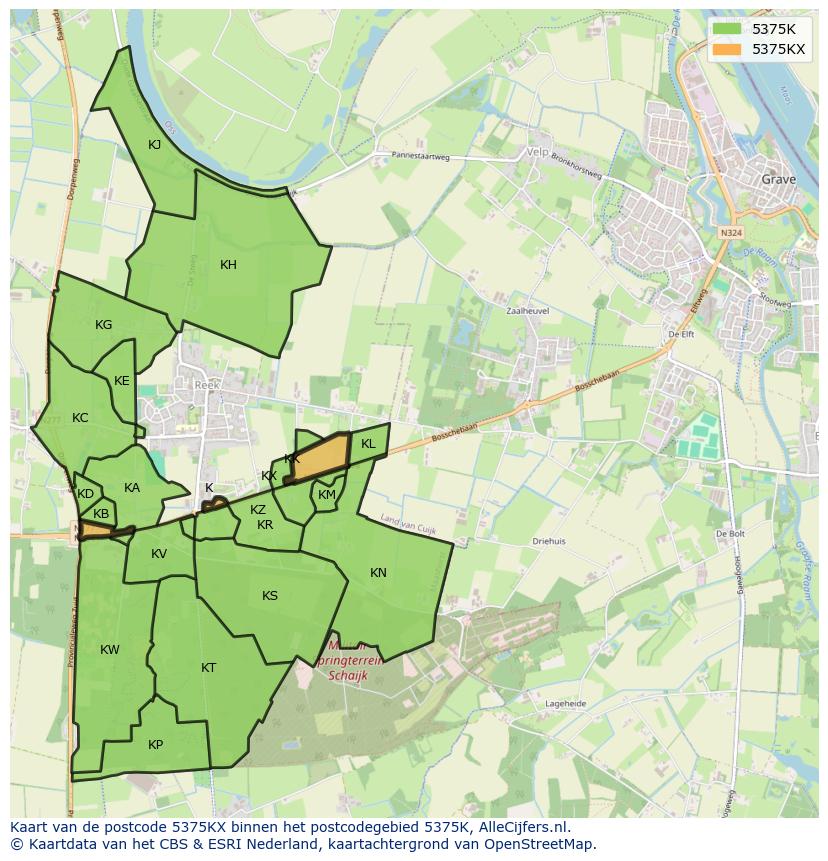 Afbeelding van het postcodegebied 5375 KX op de kaart.