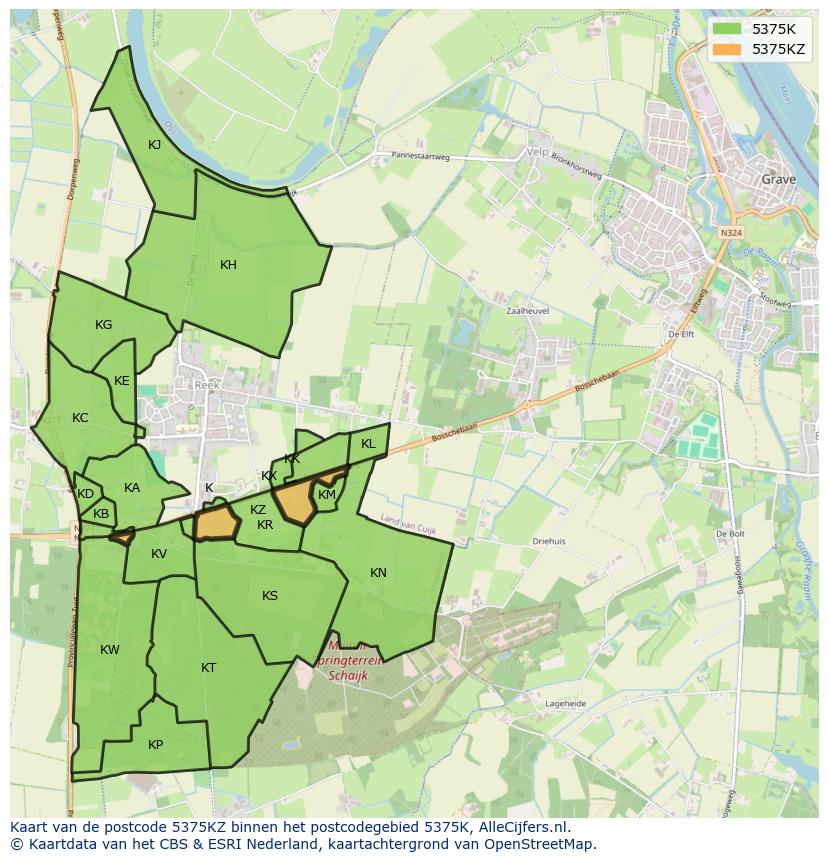 Afbeelding van het postcodegebied 5375 KZ op de kaart.