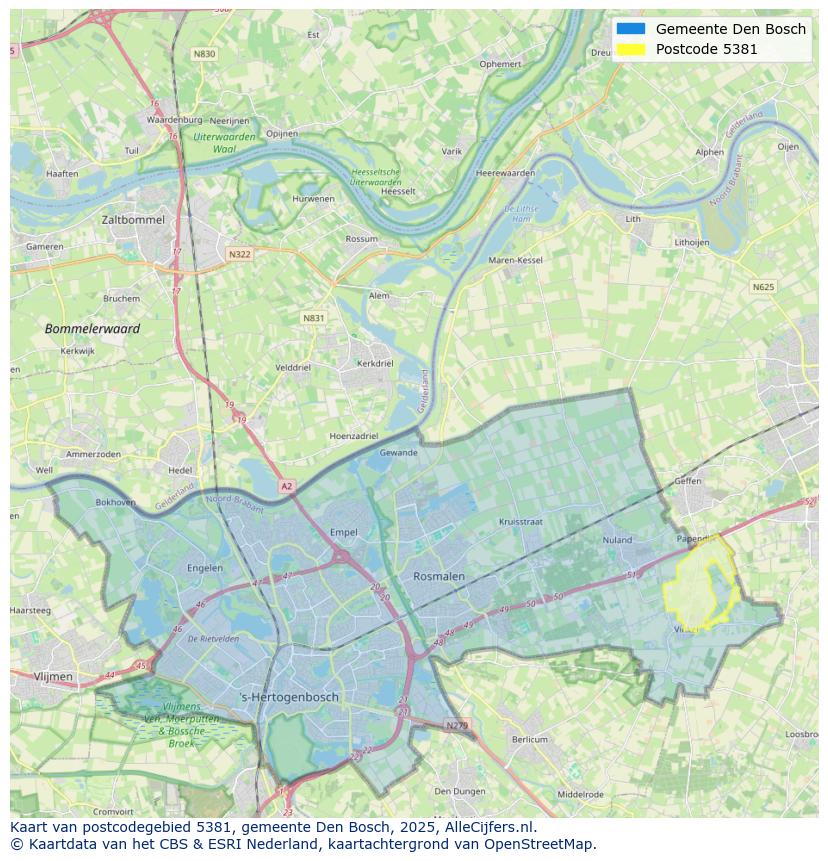 Afbeelding van het postcodegebied 5381 op de kaart.