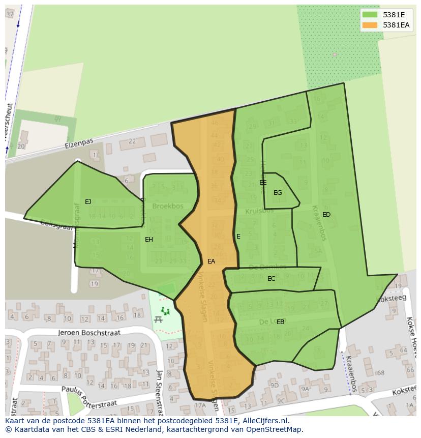 Afbeelding van het postcodegebied 5381 EA op de kaart.