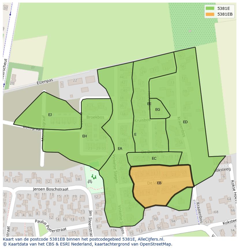 Afbeelding van het postcodegebied 5381 EB op de kaart.