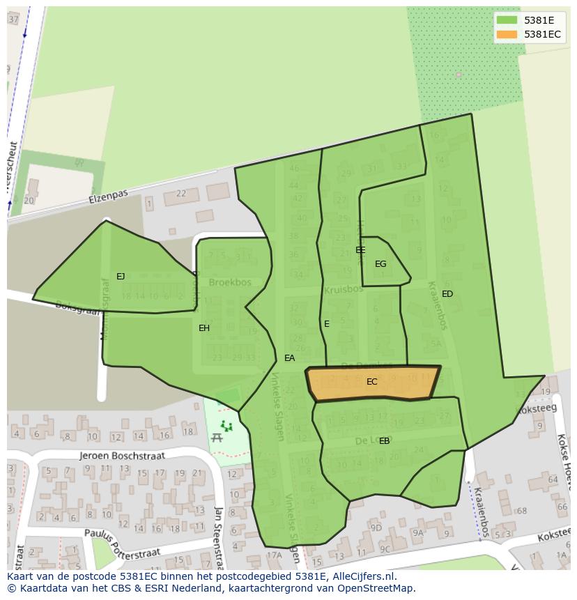 Afbeelding van het postcodegebied 5381 EC op de kaart.