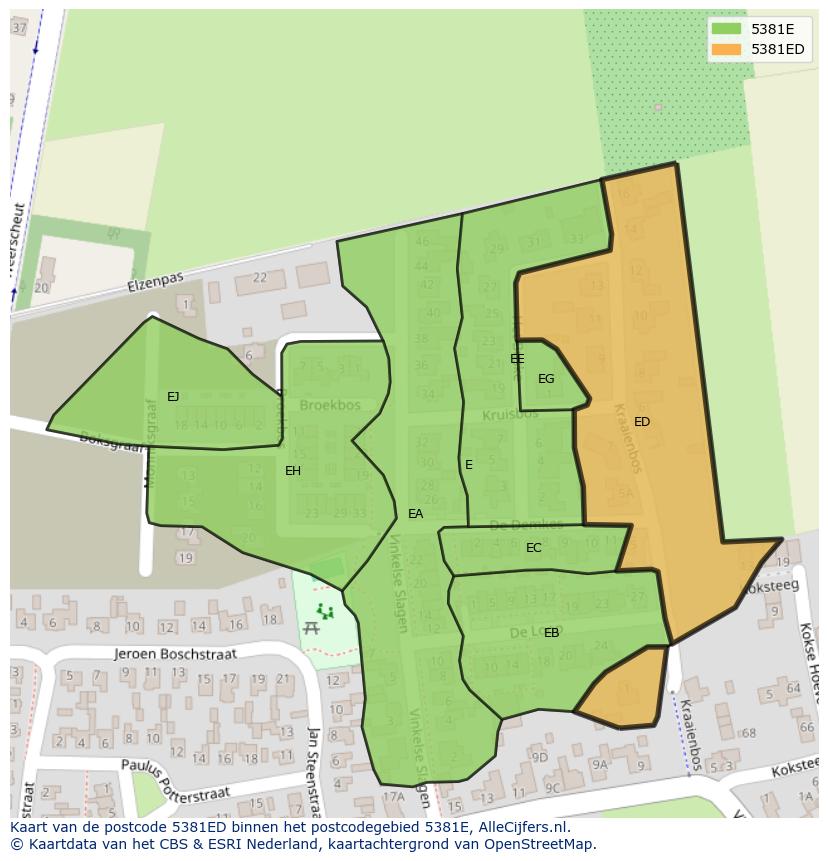 Afbeelding van het postcodegebied 5381 ED op de kaart.