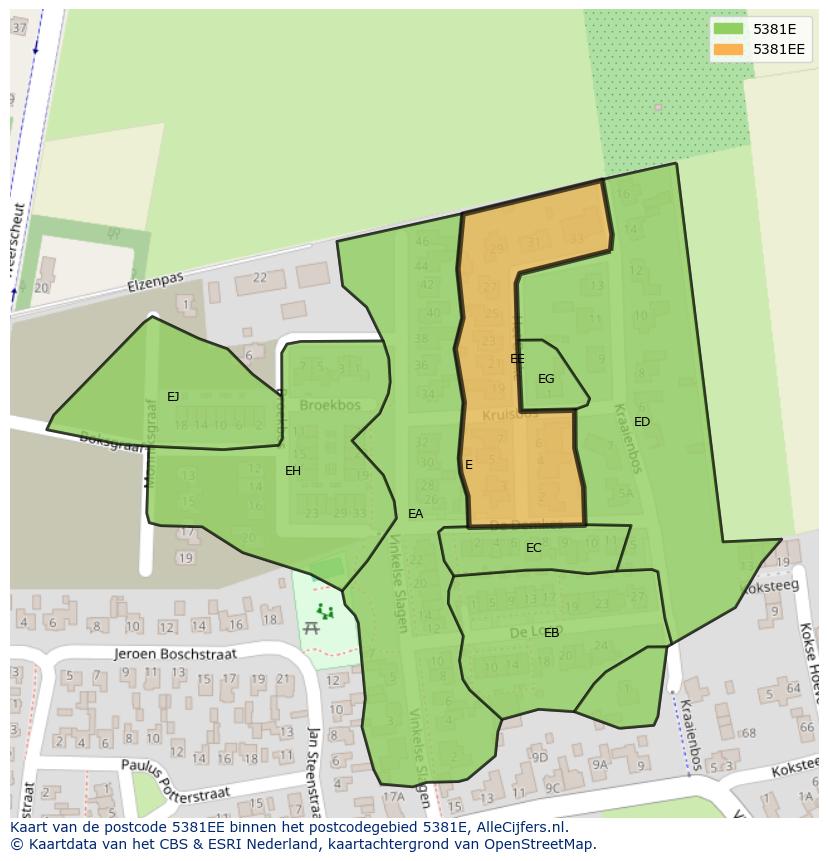 Afbeelding van het postcodegebied 5381 EE op de kaart.
