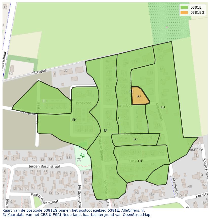 Afbeelding van het postcodegebied 5381 EG op de kaart.