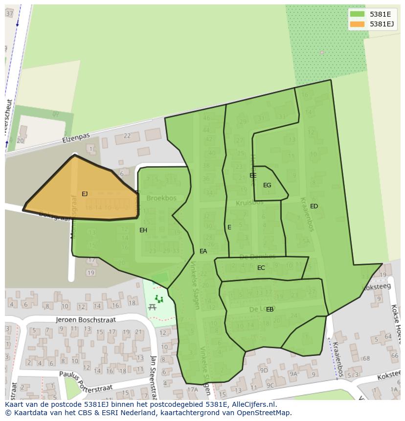 Afbeelding van het postcodegebied 5381 EJ op de kaart.