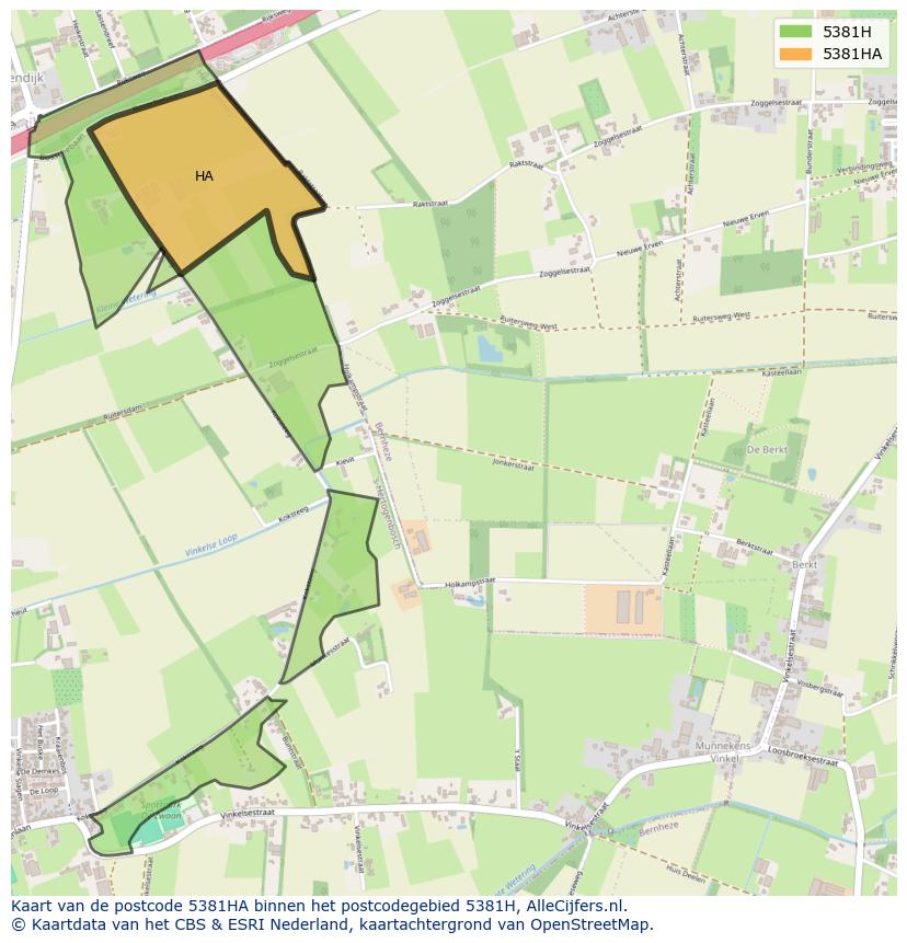 Afbeelding van het postcodegebied 5381 HA op de kaart.
