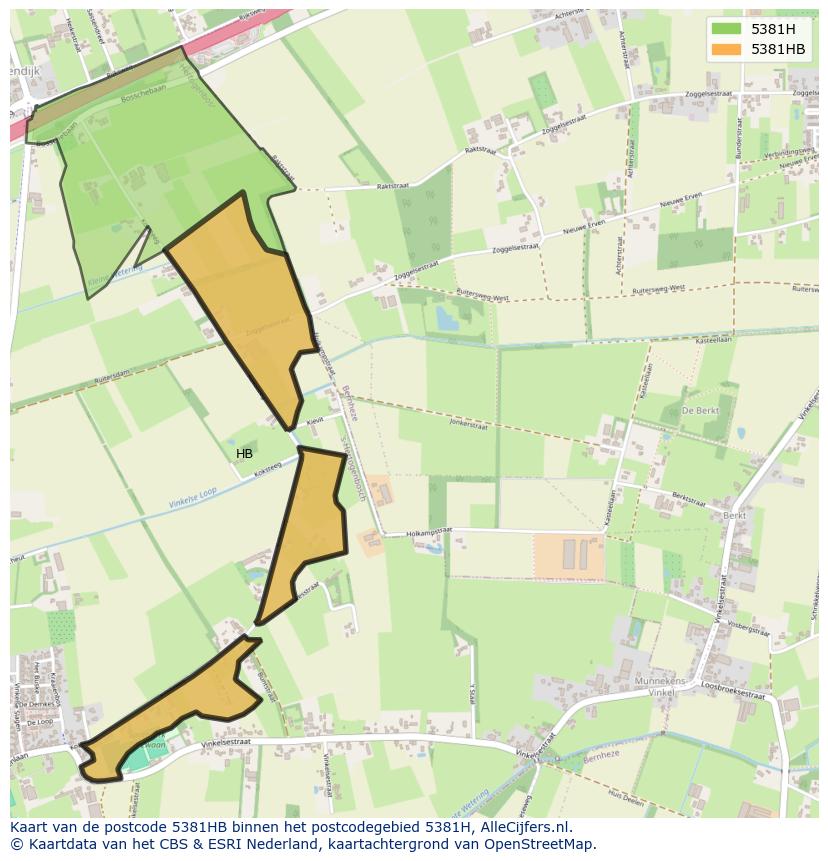 Afbeelding van het postcodegebied 5381 HB op de kaart.