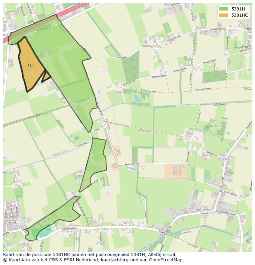 Afbeelding van het postcodegebied 5381 HC op de kaart.