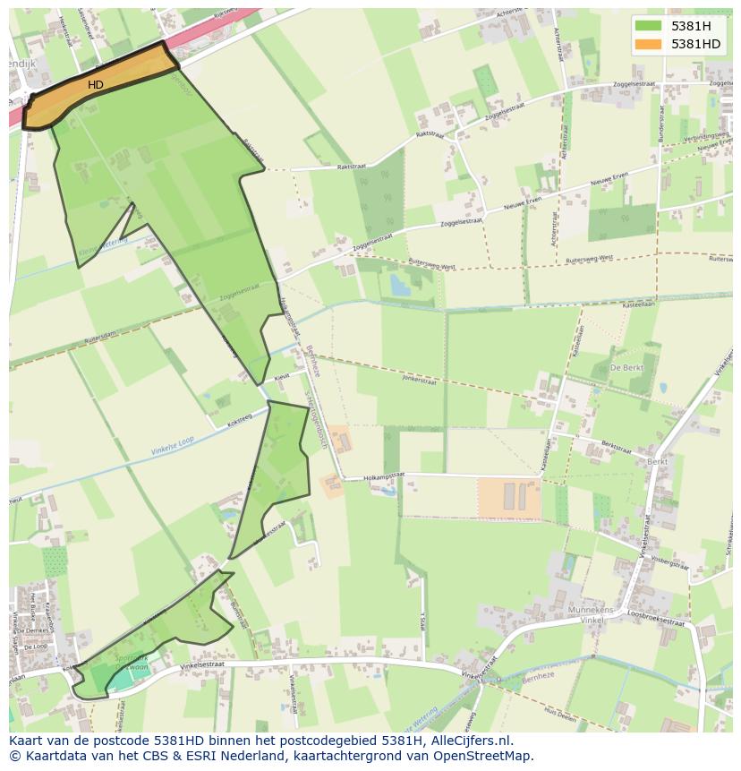 Afbeelding van het postcodegebied 5381 HD op de kaart.