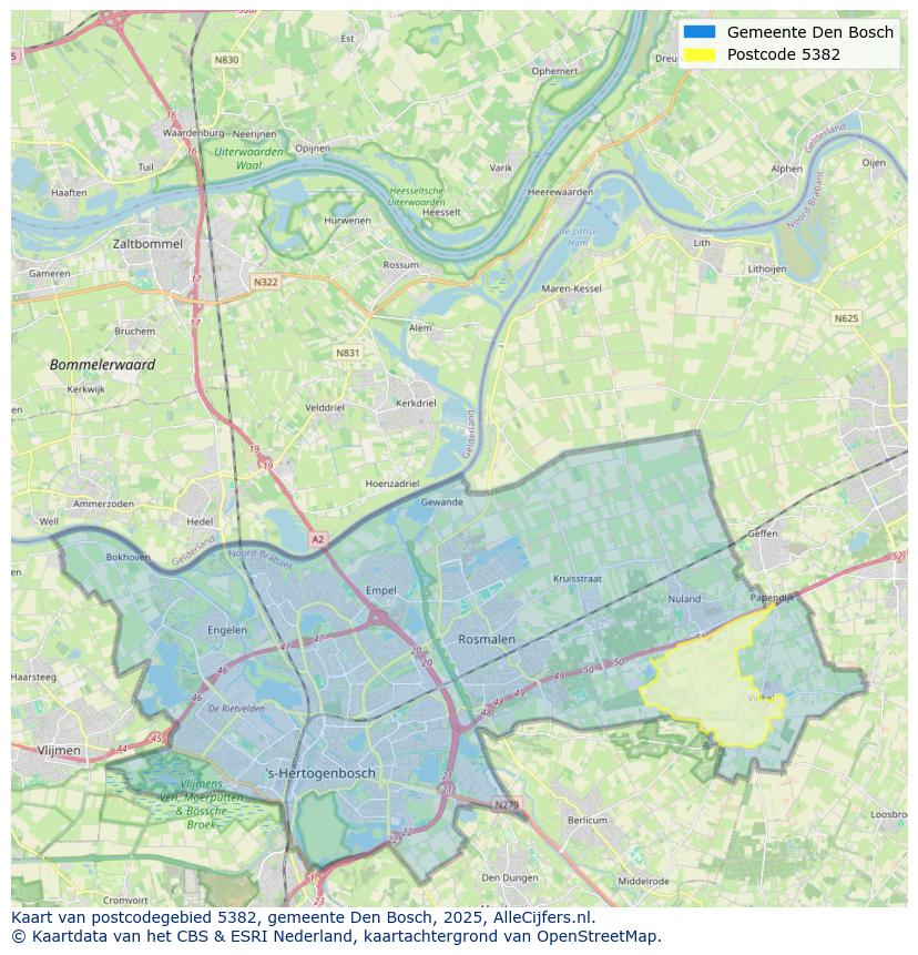 Afbeelding van het postcodegebied 5382 op de kaart.