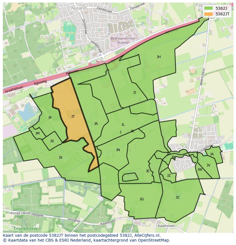 Afbeelding van het postcodegebied 5382 JT op de kaart.
