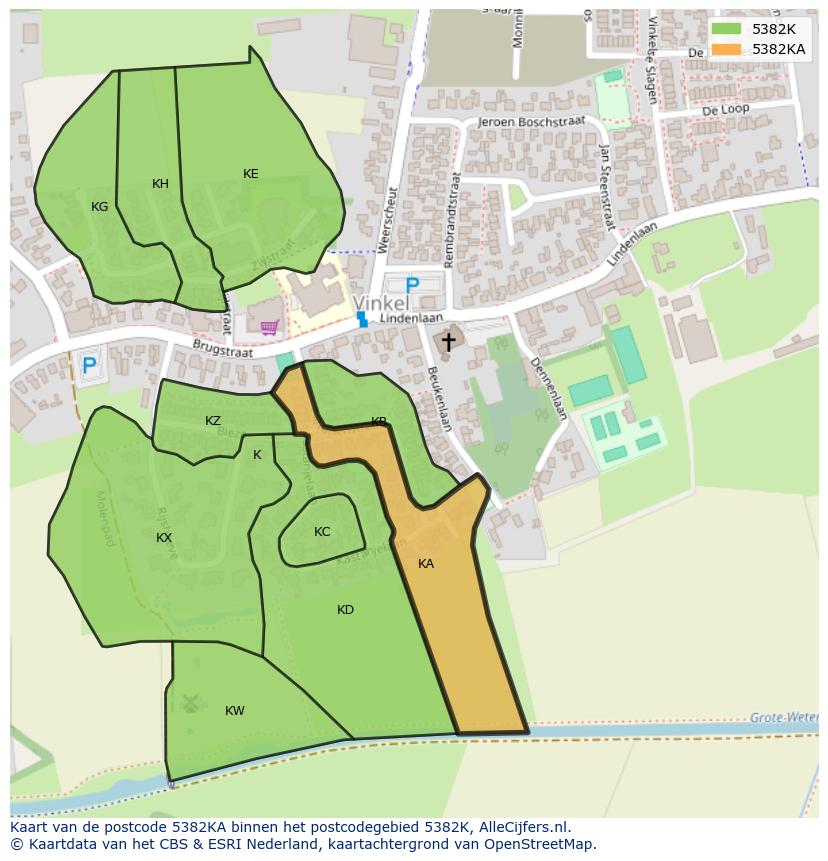 Afbeelding van het postcodegebied 5382 KA op de kaart.