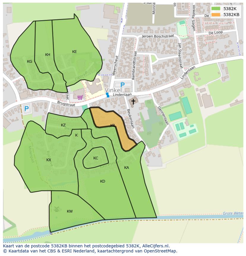 Afbeelding van het postcodegebied 5382 KB op de kaart.
