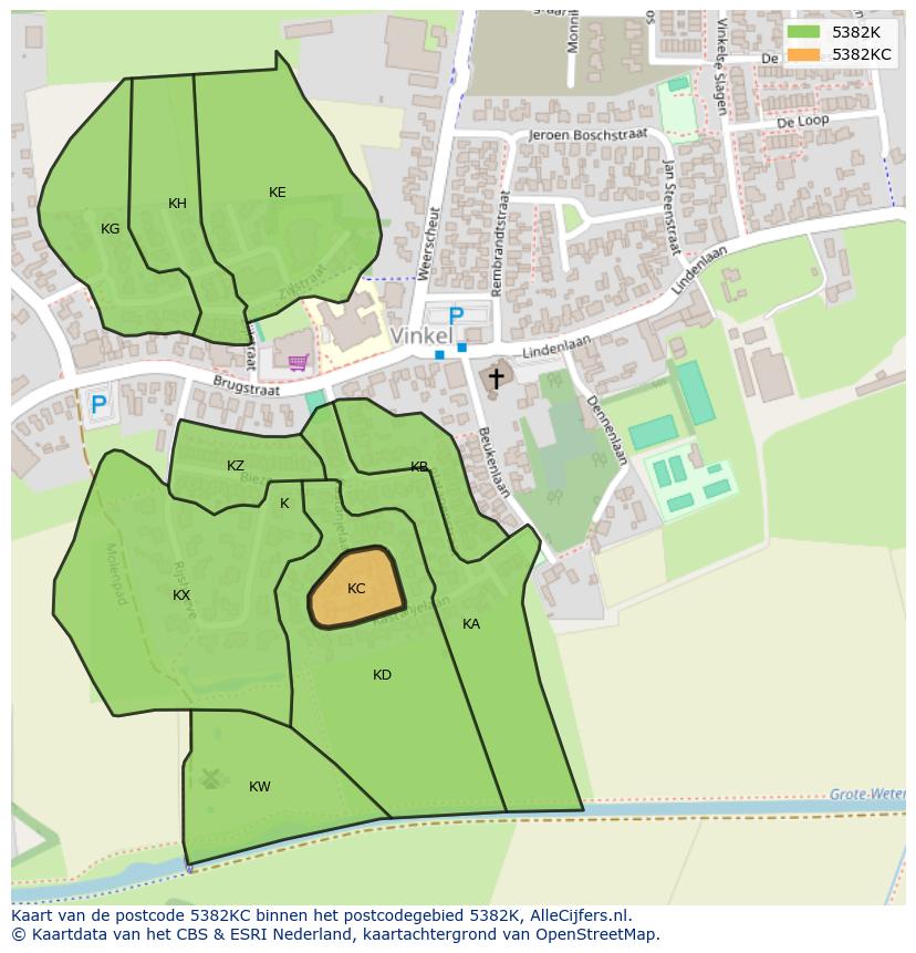Afbeelding van het postcodegebied 5382 KC op de kaart.
