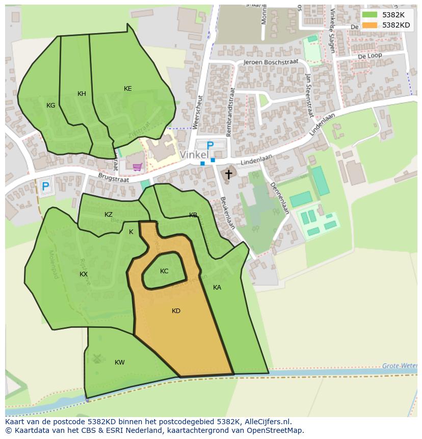 Afbeelding van het postcodegebied 5382 KD op de kaart.