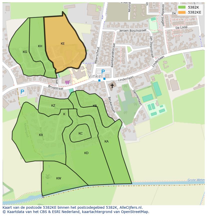 Afbeelding van het postcodegebied 5382 KE op de kaart.