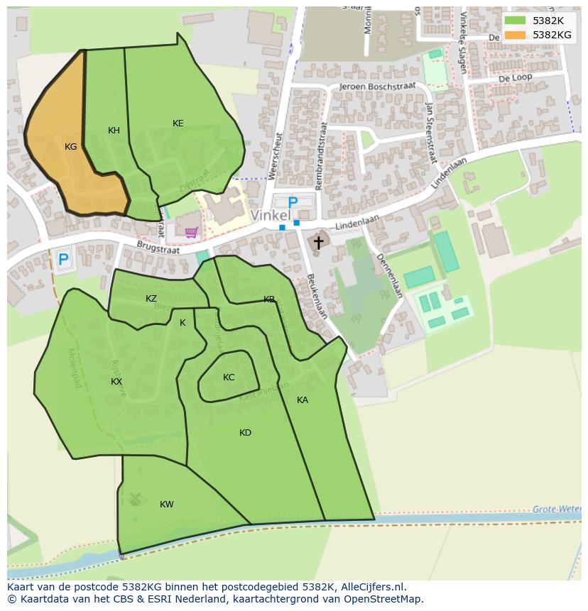 Afbeelding van het postcodegebied 5382 KG op de kaart.