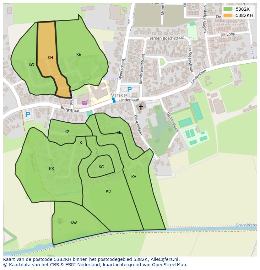 Afbeelding van het postcodegebied 5382 KH op de kaart.