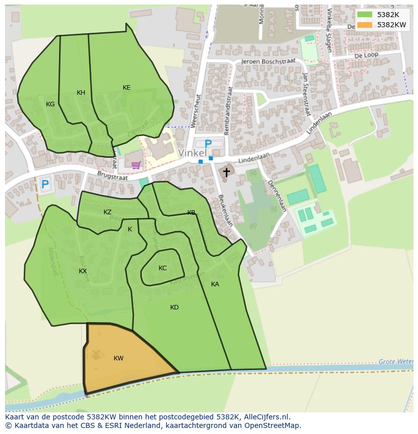 Afbeelding van het postcodegebied 5382 KW op de kaart.