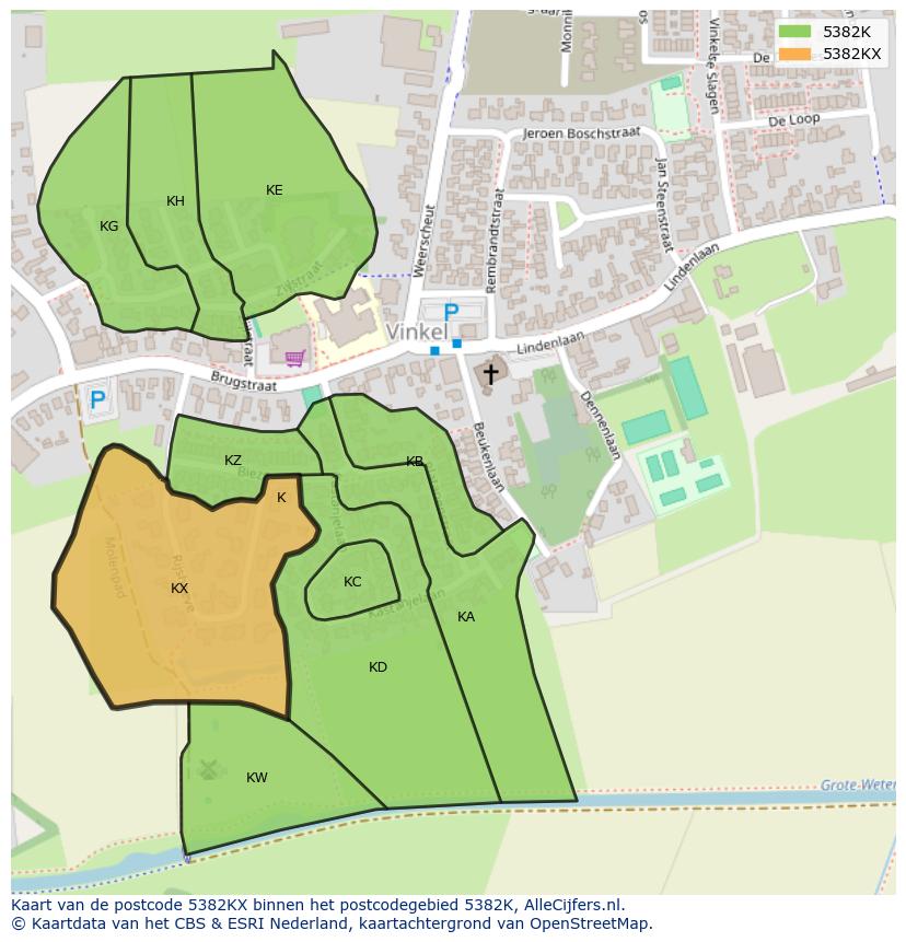 Afbeelding van het postcodegebied 5382 KX op de kaart.